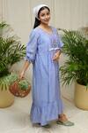 KKANYAAH_Blue , Silk, Handloom Embroidery V-neck Village Maiden Dress _Online_at_Aza_Fashions