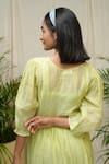 Shop_KKANYAAH_Yellow Handwoven Silk Hand Embroidered Thread Blunt-v Village Maiden Dress _at_Aza_Fashions