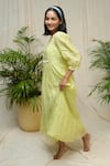 Buy_KKANYAAH_Yellow Handwoven Silk Hand Embroidered Thread Blunt-v Village Maiden Dress _Online_at_Aza_Fashions