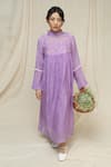 Buy_KKANYAAH_Purple Handwoven Silk Hand Embroidered Thread Brookside Breezy Midi Dress _at_Aza_Fashions