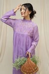 Shop_KKANYAAH_Purple Handwoven Silk Hand Embroidered Thread Brookside Breezy Midi Dress _Online_at_Aza_Fashions