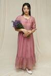 Buy_KKANYAAH_Pink Handwoven Silk Hand Embroidered Thread Round Thistle Thicked Dress _at_Aza_Fashions