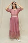 Shop_KKANYAAH_Pink Handwoven Silk Hand Embroidered Thread Round Thistle Thicked Dress _at_Aza_Fashions