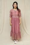 KKANYAAH_Pink Handwoven Silk Hand Embroidered Thread Round Thistle Thicked Dress _Online_at_Aza_Fashions