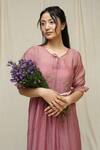 Buy_KKANYAAH_Pink Handwoven Silk Hand Embroidered Thread Round Thistle Thicked Dress _Online_at_Aza_Fashions