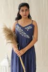 Shop_KKANYAAH_Blue Handwoven Silk Hand Embroidered Thread V-neck Retro Royal Slip Dress _Online_at_Aza_Fashions