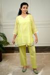 Buy_KKANYAAH_Yellow Kurta Handwoven Silk Hand Embroidered Cutwork Pristine Lace Co-ord Set _at_Aza_Fashions