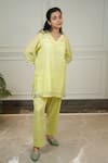 Shop_KKANYAAH_Yellow Kurta Handwoven Silk Hand Embroidered Cutwork Pristine Lace Co-ord Set _at_Aza_Fashions