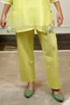 Shop_KKANYAAH_Yellow Kurta Handwoven Silk Hand Embroidered Cutwork Pristine Lace Co-ord Set _Online_at_Aza_Fashions