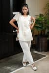 Buy_KKANYAAH_Off White Kurta Handwoven Silk Hand Embroidered Cutwork Pearl Cut Co-ord Set _at_Aza_Fashions