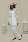 Shop_KKANYAAH_Off White Top Handwoven Silk Hand Embroidered Retro Royal Shirt And Pant Set _at_Aza_Fashions