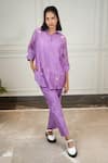 Shop_KKANYAAH_Purple Kurta Handwoven Silk Hand Embroidered 3 D Flower Bloom Burst Co-ord Set _at_Aza_Fashions