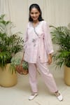 Buy_KKANYAAH_Pink Kurta Handwoven Silk Hand Embroidered Flamingo Fable Angarkha And Pant Set _at_Aza_Fashions