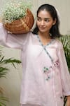 KKANYAAH_Pink Kurta Handwoven Silk Hand Embroidered Flamingo Fable Angarkha And Pant Set _Online_at_Aza_Fashions