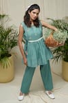 Buy_KKANYAAH_Green Kurta Handwoven Silk Hand Embroidered Flower Popaz Fantasy Co-ord Set _at_Aza_Fashions