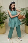 Shop_KKANYAAH_Green Kurta Handwoven Silk Hand Embroidered Flower Popaz Fantasy Co-ord Set _at_Aza_Fashions