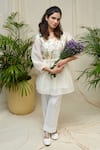 Buy_KKANYAAH_Off White Kurta Handwoven Silk Hand Embroidered Floral Mossy Fog Co-ord Set _at_Aza_Fashions