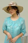 KKANYAAH_Blue Dress Handwoven Silk Hand Embroidered Flower Round Retro Royal _at_Aza_Fashions