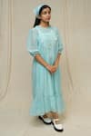 Buy_KKANYAAH_Blue Dress Handwoven Silk Hand Embroidered 3 D Flower Round Gental Ponder _Online_at_Aza_Fashions