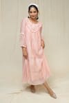 Buy_KKANYAAH_Peach Dress Handwoven Silk Hand Embroidered Flower Round Rosymary _at_Aza_Fashions