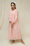 KKANYAAH_Peach Dress Handwoven Silk Hand Embroidered Flower Round Rosymary _Online_at_Aza_Fashions