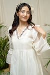 Buy_KKANYAAH_Off White Dress Handwoven Silk Hand Embroidered Floral V-neck Homestad Harmony _Online_at_Aza_Fashions