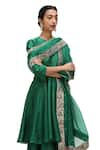 Mimamsaa_Emerald Green Organza Silk Woven Floral Applique Jaida Border Dupatta _Online_at_Aza_Fashions