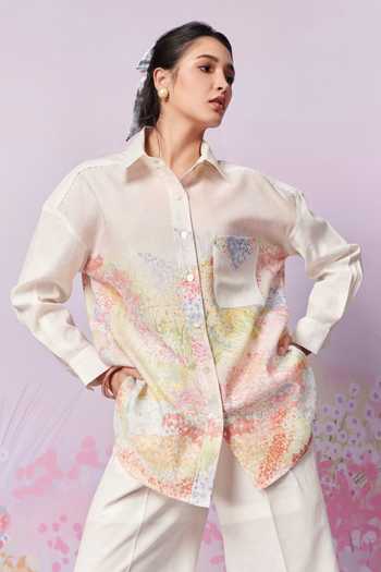 Buy_Moh India_Pink Moh Sense Linen Print Strawberry Collar Meadow Garden Shirt _at_Aza_Fashions