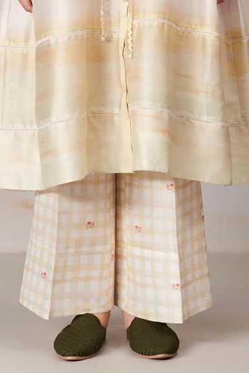 Shop_Moh India_Ivory Kurta Pure Chanderi Silk Printed Landscape Sunrise Band After Glow 