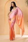 Buy_Quench A Thirst_Pink Modal Satin Embroidery Sequin V Neck Ombre Pre-stitched Saree With Blouse _at_Aza_Fashions