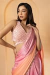 Buy_Quench A Thirst_Pink Modal Satin Embroidery Sequin V Neck Ombre Pre-stitched Saree With Blouse _Online_at_Aza_Fashions