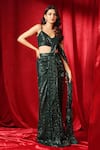 B'Infinite_Green Lycra Sequin Sweetheart Embellished Pre-draped Saree With Blouse _Online_at_Aza_Fashions