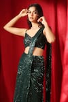 Buy_B'Infinite_Green Lycra Sequin Sweetheart Embellished Pre-draped Saree With Blouse _Online_at_Aza_Fashions