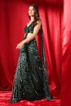 Buy_B'Infinite_Green Lycra Sequin Sweetheart Embellished Pre-draped Saree With Blouse 