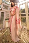 Shop_ISLIE BY PRIYA JAIN_Beige Kora Silk Embroidery Sequin Cape Open Border Pre-draped Saree Set With _at_Aza_Fashions