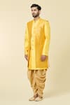 Aryavir Malhotra_Yellow Silk Embroidered Thraedwork Checkered Sequin Jacket _at_Aza_Fashions