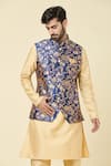 Buy_Aryavir Malhotra_Blue Jacquard Woven Rose Vine Bundi _at_Aza_Fashions