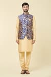 Buy_Aryavir Malhotra_Blue Jacquard Woven Rose Vine Bundi _Online_at_Aza_Fashions