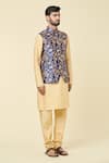 Shop_Aryavir Malhotra_Blue Jacquard Woven Rose Vine Bundi _Online_at_Aza_Fashions