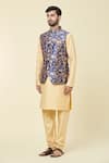 Aryavir Malhotra_Blue Jacquard Woven Rose Vine Bundi _at_Aza_Fashions