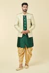 Buy_Arihant Rai Sinha_Green Kurta Silk Woven Checkered Floral Panel With Peshawari Pant _at_Aza_Fashions