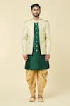 Buy_Arihant Rai Sinha_Green Kurta Silk Woven Checkered Floral Panel With Peshawari Pant _Online_at_Aza_Fashions