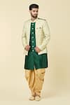 Shop_Arihant Rai Sinha_Green Kurta Silk Woven Checkered Floral Panel With Peshawari Pant _Online_at_Aza_Fashions