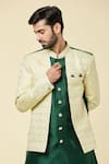 Arihant Rai Sinha_Green Kurta Silk Woven Checkered Floral Panel With Peshawari Pant _at_Aza_Fashions