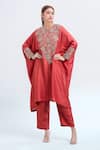 Buy_Mrunalini Rao_Orange Embroidered Floral Closed Neck Zardozi Kaftan And Pant Set _at_Aza_Fashions