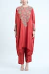 Shop_Mrunalini Rao_Orange Embroidered Floral Closed Neck Zardozi Kaftan And Pant Set _Online_at_Aza_Fashions