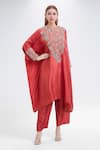 Mrunalini Rao_Orange Embroidered Floral Closed Neck Zardozi Kaftan And Pant Set _Online_at_Aza_Fashions