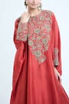 Mrunalini Rao_Orange Embroidered Floral Closed Neck Zardozi Kaftan And Pant Set _at_Aza_Fashions