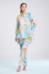 Pankaj & Nidhi_Multi Color Silk Crepe Hand Embellished Floral Arch Pattern Shirt And Pant Set _Online_at_Aza_Fashions