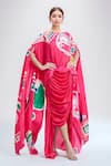 Buy_Saaksha & Kinni_Red Printed Abstract Boat Cape And Draped Skirt Set _at_Aza_Fashions